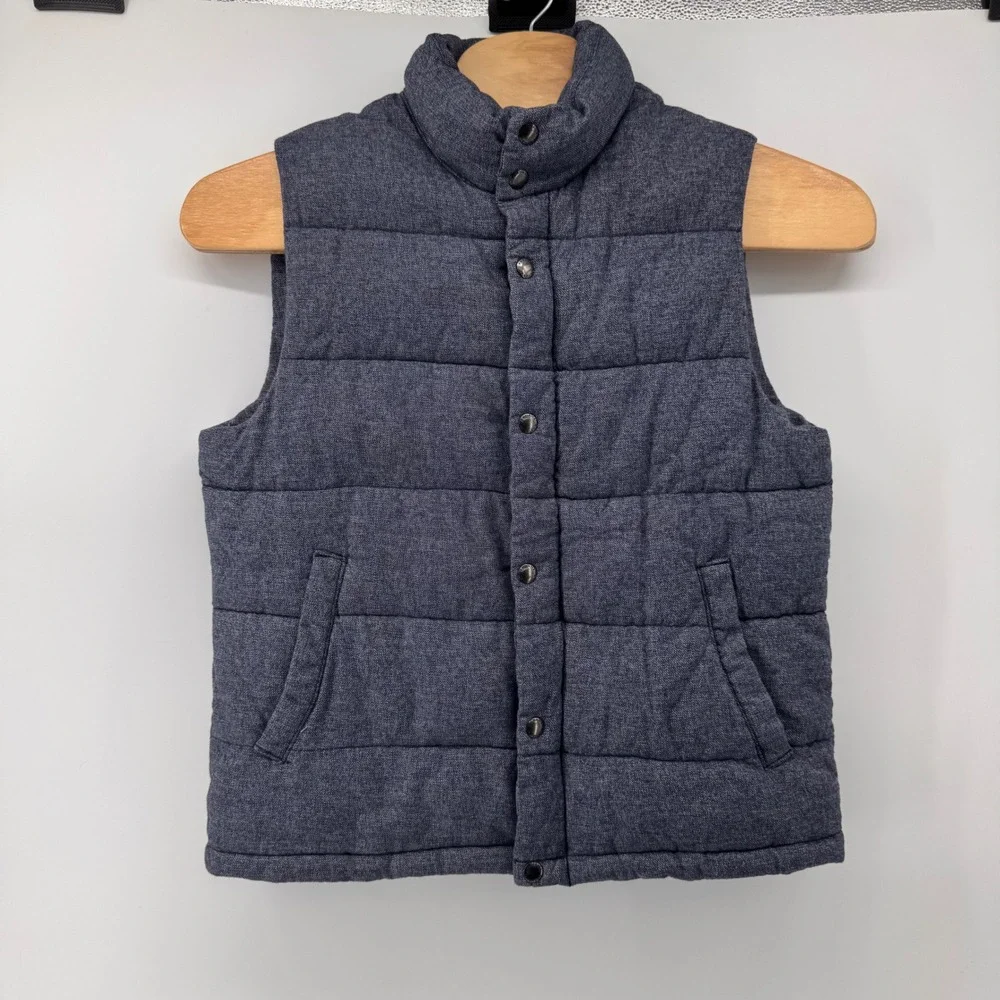 Banana Republic Puffer Vest Men Large Blue Quilted Snap Front Mock Neck Cotton